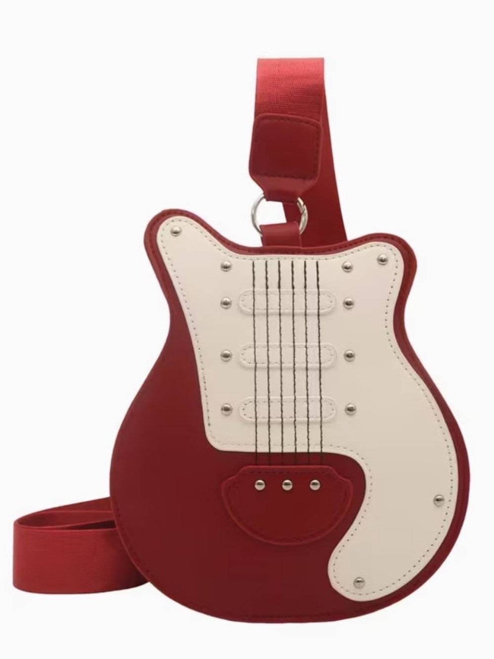 Red & Cream Guitar Shaped Crossbody Bag + Music Record Bag Charm - Picture 2 of 5